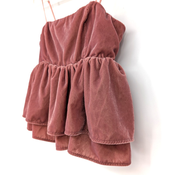 Blush Pink Velvet Regency Renaissance Victorian Coquette Tiered Ruffle Top Small - Picture 8 of 13